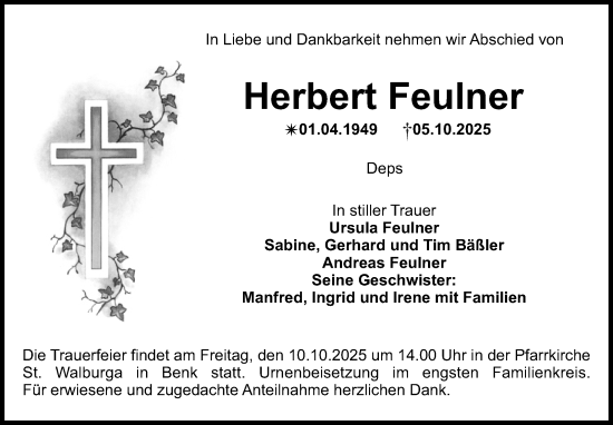 Anzeige von Herbert Feulner von Nordbayerischer Kurier