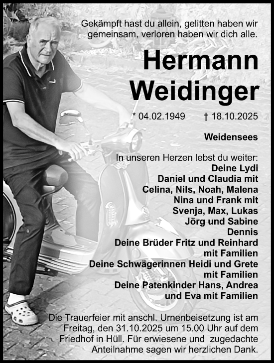 Anzeige von Hermann Weidinger von Nordbayerischer Kurier