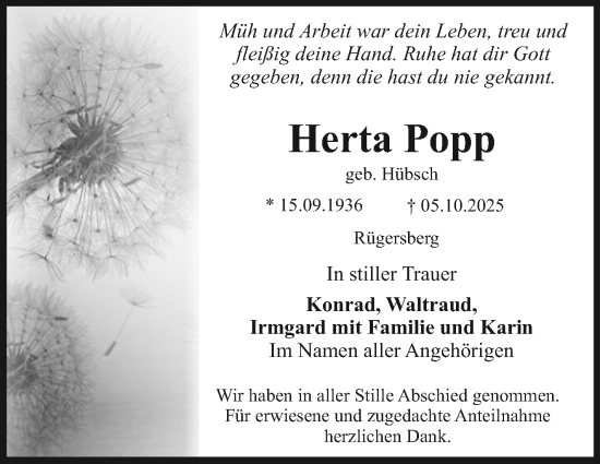 Anzeige von Herta Popp von Nordbayerischer Kurier