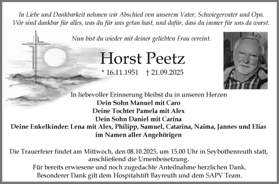 Anzeige von Horst Peetz von Nordbayerischer Kurier