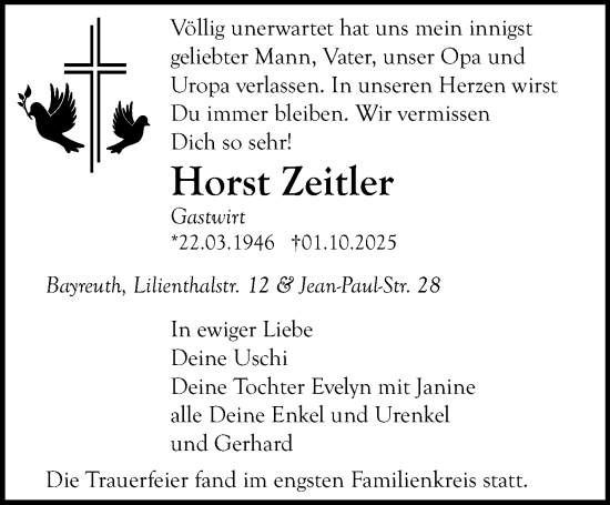 Anzeige von Horst Zeitler von Nordbayerischer Kurier