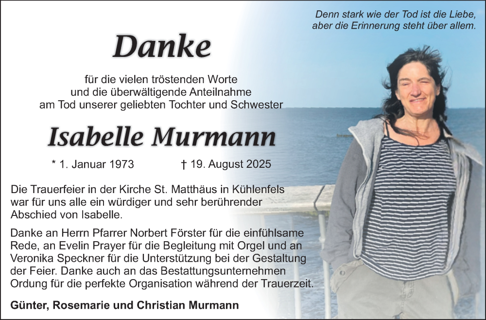  Traueranzeige für Isabelle Murmann vom 11.10.2025 aus Nordbayerischer Kurier