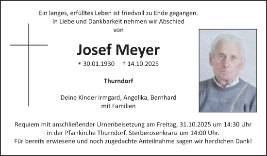 Anzeige von Josef Meyer von Nordbayerischer Kurier