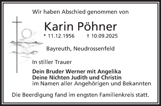 Anzeige von Karin Pöhner von Nordbayerischer Kurier