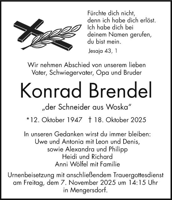 Anzeige von Konrad Brendel von Nordbayerischer Kurier