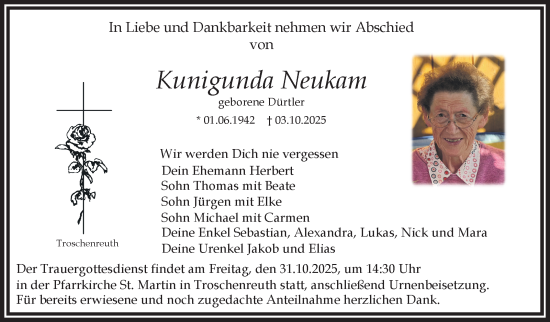 Anzeige von Kunigunda Neukam von Nordbayerischer Kurier