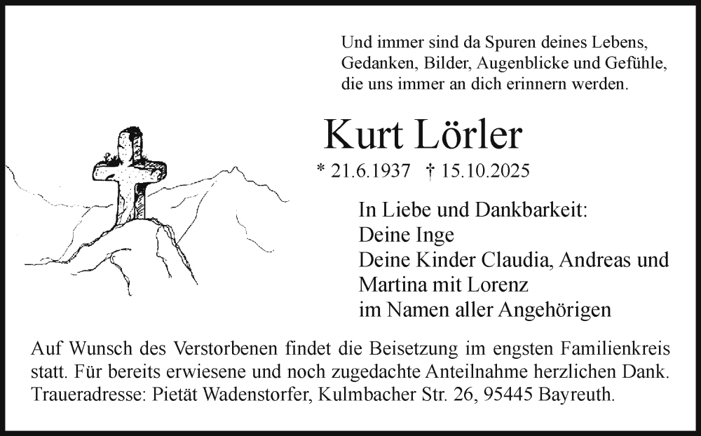  Traueranzeige für Kurt Lörler vom 25.10.2025 aus Nordbayerischer Kurier