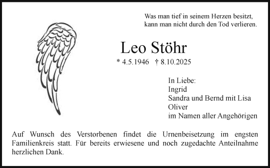 Anzeige von Leo Stöhr von Nordbayerischer Kurier