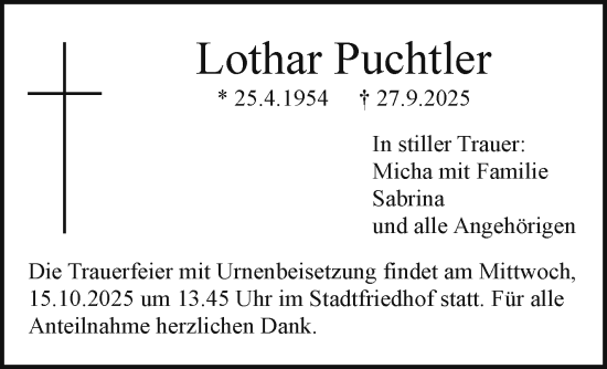 Anzeige von Lothar Puchtler von Nordbayerischer Kurier
