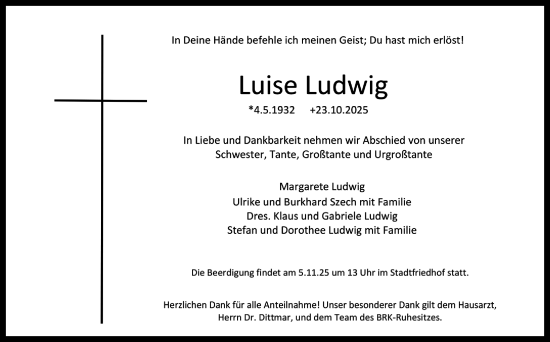 Anzeige von Luise Ludwig von Nordbayerischer Kurier