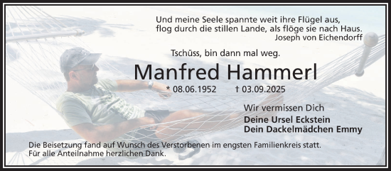 Anzeige von Manfred Hammerl von Nordbayerischer Kurier