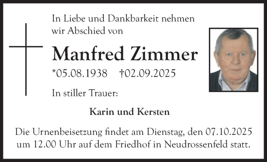 Anzeige von Manfred Zimmer von Nordbayerischer Kurier