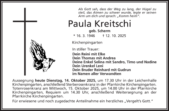 Anzeige von Paula Kreitschi von Nordbayerischer Kurier
