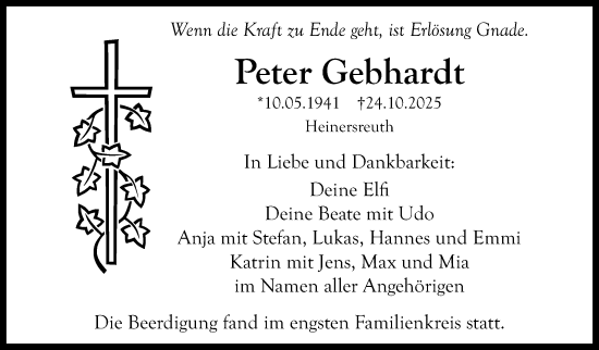 Anzeige von Peter Gebhardt von Nordbayerischer Kurier