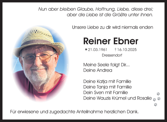Anzeige von Reiner Ebner von Nordbayerischer Kurier