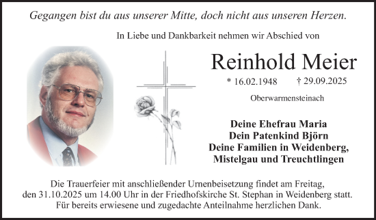 Anzeige von Reinhold Meier von Nordbayerischer Kurier