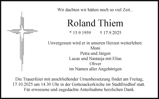 Anzeige von Roland Thiem von Nordbayerischer Kurier