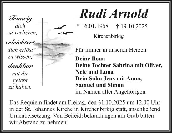 Anzeige von Rudi Arnold von Nordbayerischer Kurier