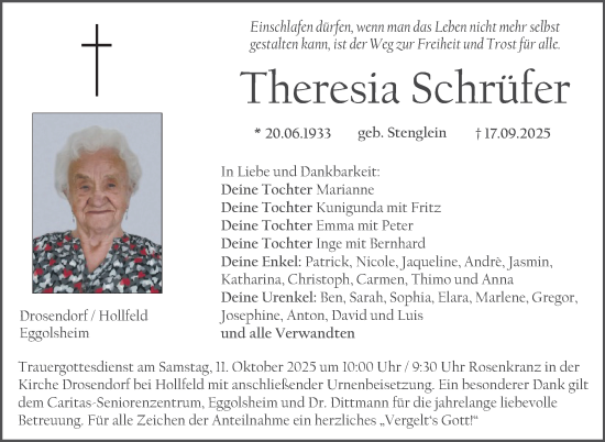 Anzeige von Theresia Schrüfer von Nordbayerischer Kurier