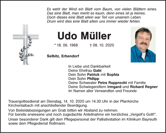 Anzeige von Udo Müller von Nordbayerischer Kurier