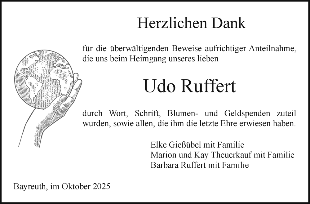  Traueranzeige für Udo Ruffert vom 18.10.2025 aus Nordbayerischer Kurier