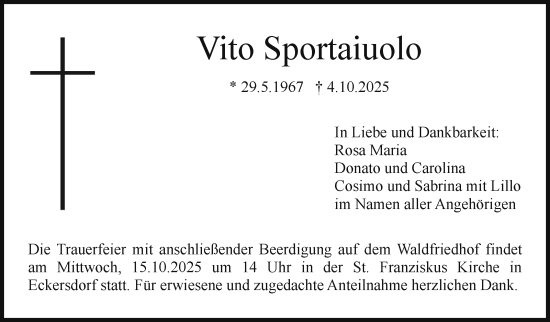 Anzeige von Vito Sportaiuolo von Nordbayerischer Kurier