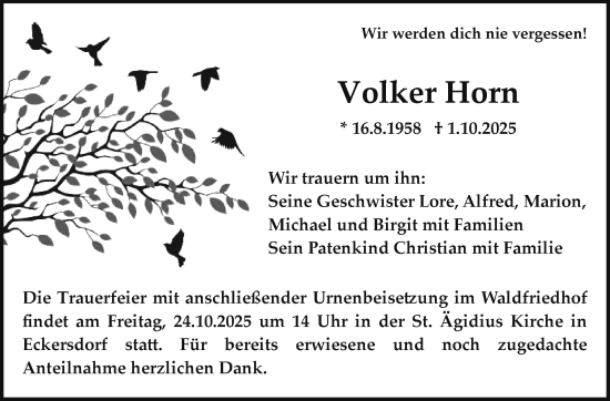 Anzeige von Volker Horn von Nordbayerischer Kurier