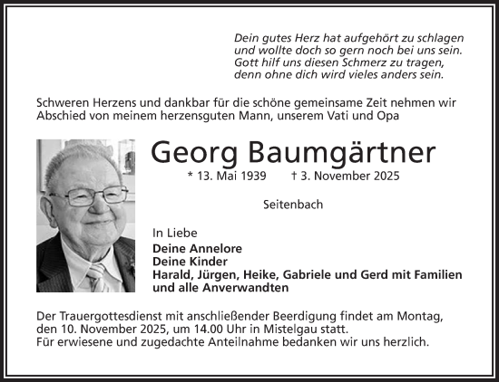 Anzeige von Georg Baumgärtner von Nordbayerischer Kurier