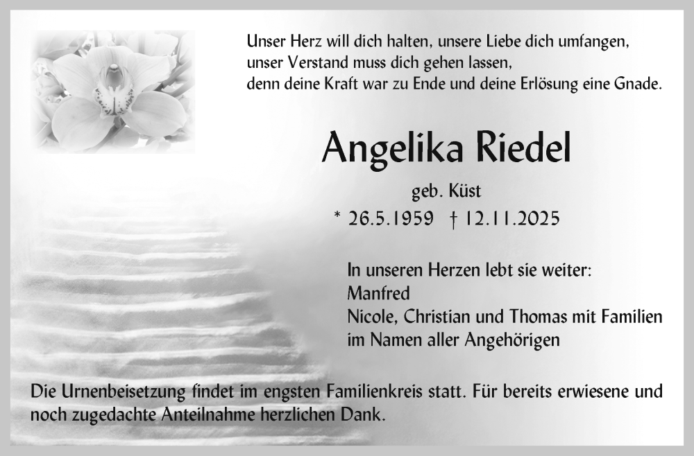  Traueranzeige für Angelika Riedel vom 22.11.2025 aus Nordbayerischer Kurier