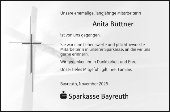 Anzeige von Anita Büttner von Nordbayerischer Kurier