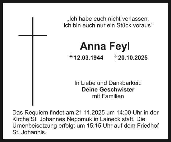 Anzeige von Anna Feyl von Nordbayerischer Kurier