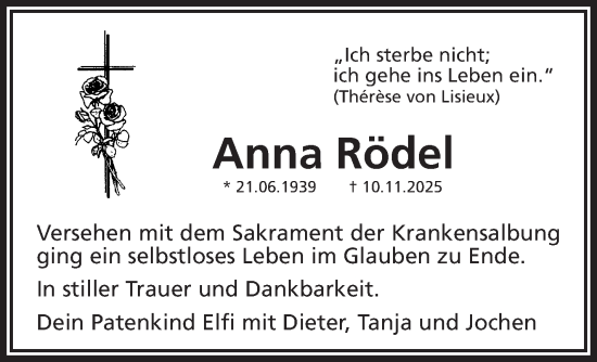 Anzeige von Anna Rödel von Nordbayerischer Kurier