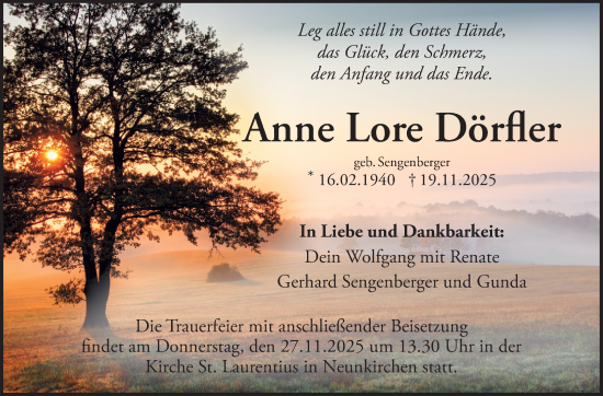 Anzeige von Anne Lore Dörfler von Nordbayerischer Kurier