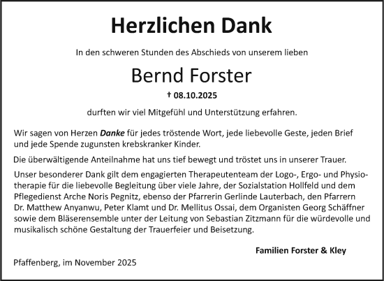 Anzeige von Bernd Forster von Nordbayerischer Kurier