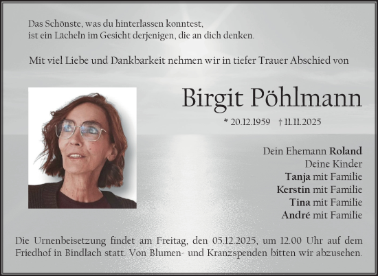Anzeige von Birgit Pöhlmann von Nordbayerischer Kurier