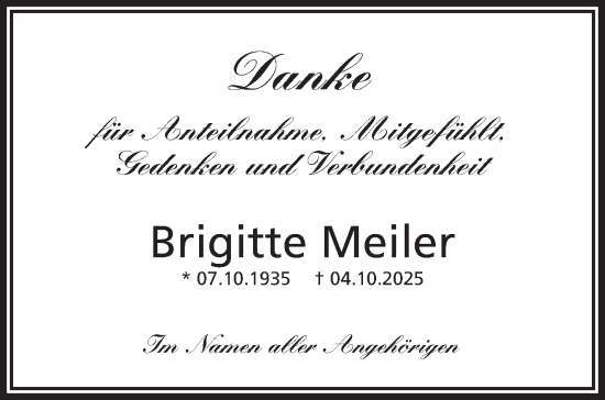 Anzeige von Brigitte Meiler von Nordbayerischer Kurier