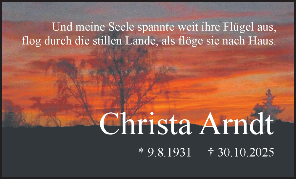  Traueranzeige für Christa Arndt vom 15.11.2025 aus Nordbayerischer Kurier