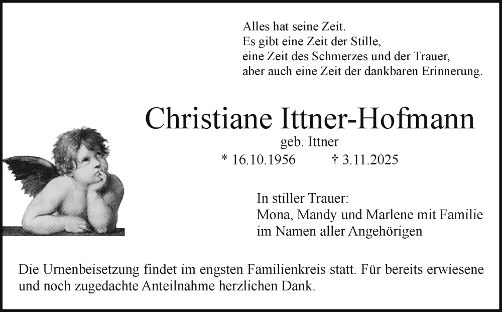  Traueranzeige für Christiane Ittner-Hofmann vom 08.11.2025 aus Nordbayerischer Kurier