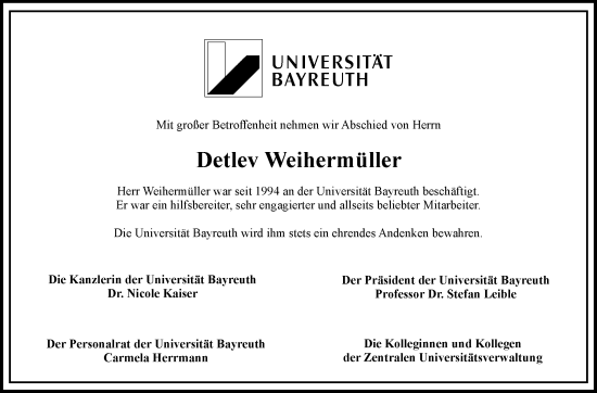 Anzeige von Detlev Weihermüller von Nordbayerischer Kurier
