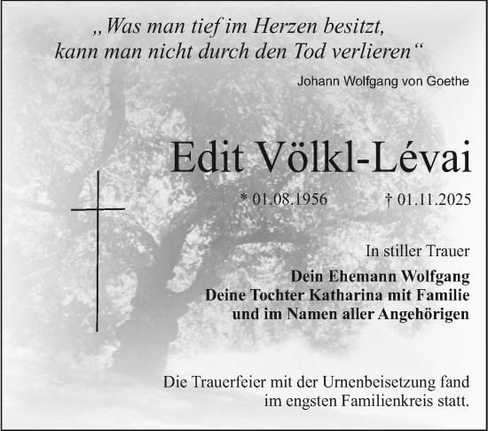 Anzeige von Edit Völkl-Lévai von Nordbayerischer Kurier
