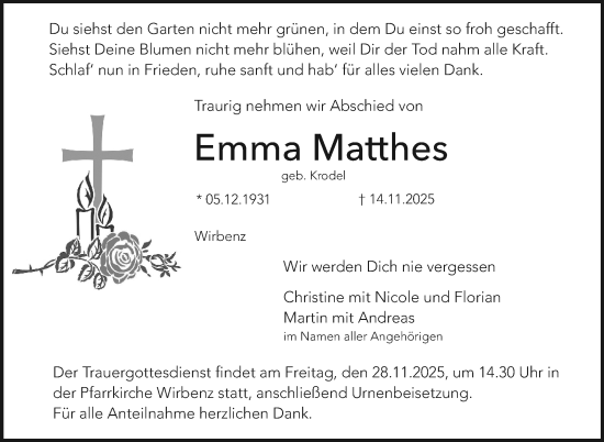 Anzeige von Emma Matthes von Nordbayerischer Kurier