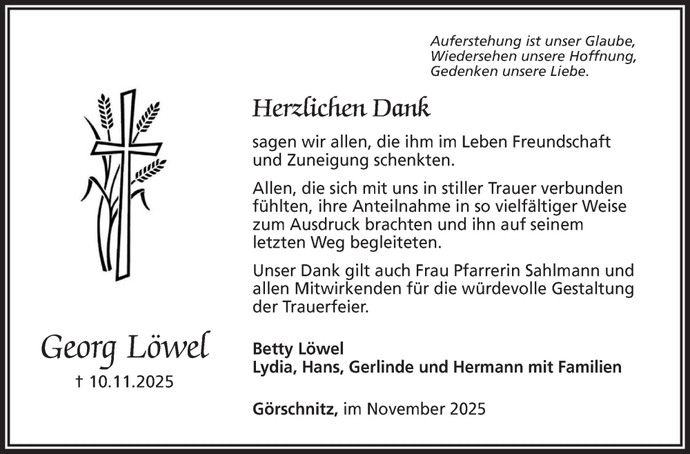  Traueranzeige für Georg Löwel vom 29.11.2025 aus Nordbayerischer Kurier
