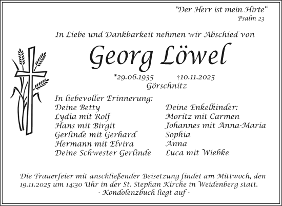 Anzeige von Georg Löwel von Nordbayerischer Kurier