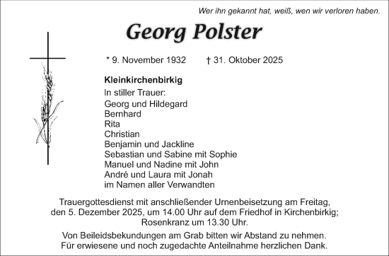 Anzeige von Georg Polster von Nordbayerischer Kurier