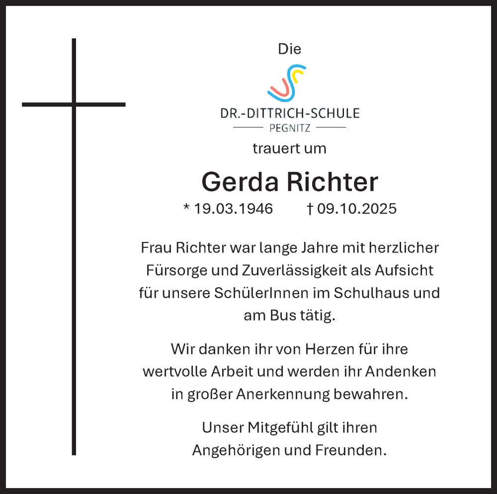  Traueranzeige für Gerda Richter vom 22.11.2025 aus Nordbayerischer Kurier