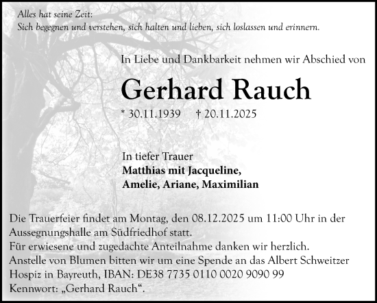 Anzeige von Gerhard Rauch von Nordbayerischer Kurier