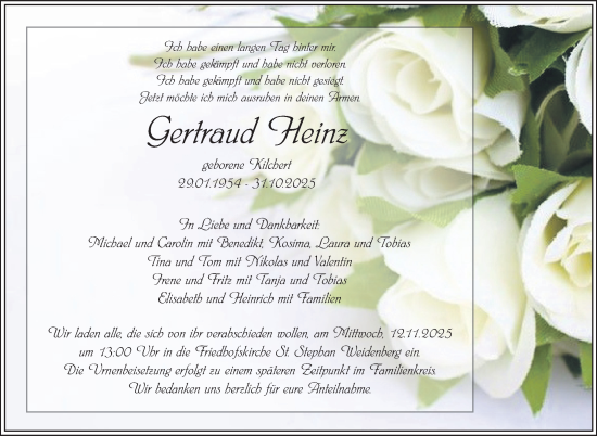 Anzeige von Gertraud Heinz von Nordbayerischer Kurier
