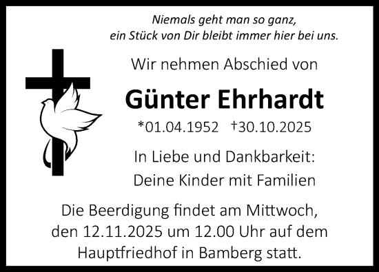 Anzeige von Günter Ehrhardt von Nordbayerischer Kurier
