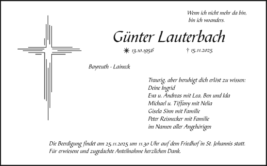 Anzeige von Günter Lauterbach von Nordbayerischer Kurier