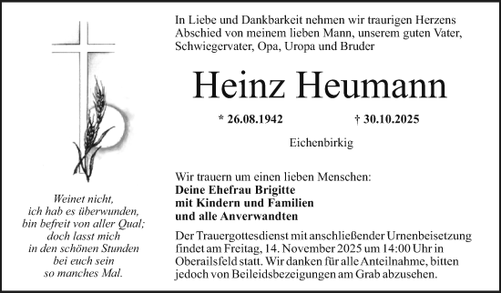 Anzeige von Heinz Heumann von Nordbayerischer Kurier
